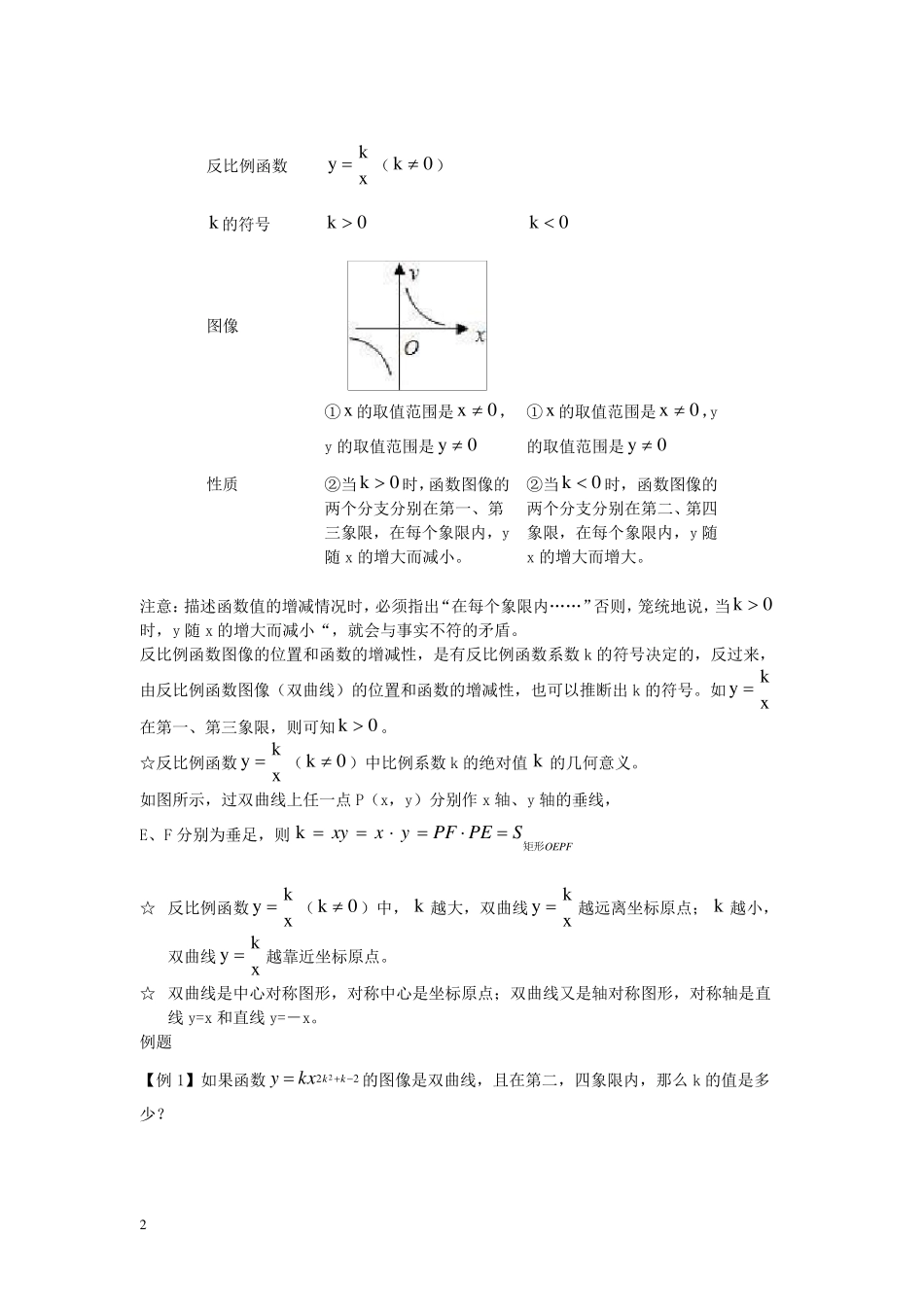 反比例函数知识点总结及练习题_第2页