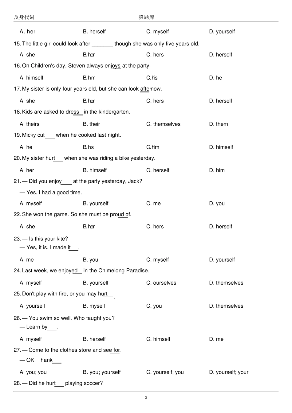 反身代词练习_第2页
