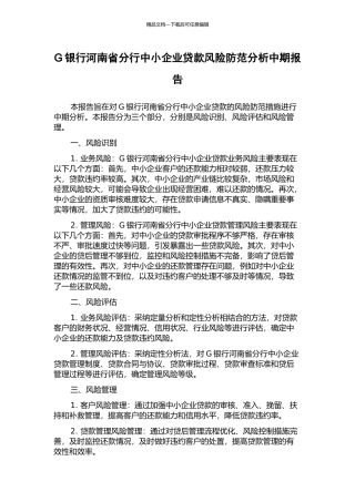 G银行河南省分行中小企业贷款风险防范分析中期报告