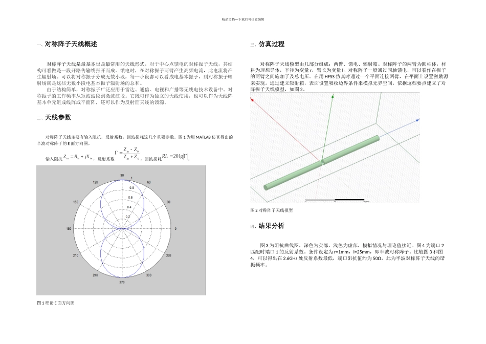 HFSS仿真对称阵子天线_第1页