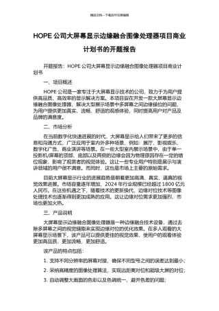 HOPE公司大屏幕显示边缘融合图像处理器项目商业计划书的开题报告