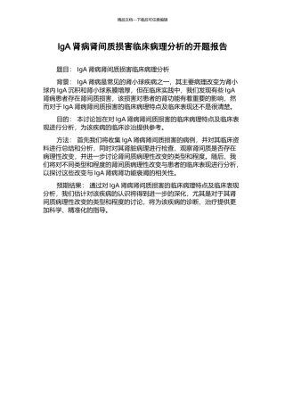 IgA肾病肾间质损害临床病理分析的开题报告