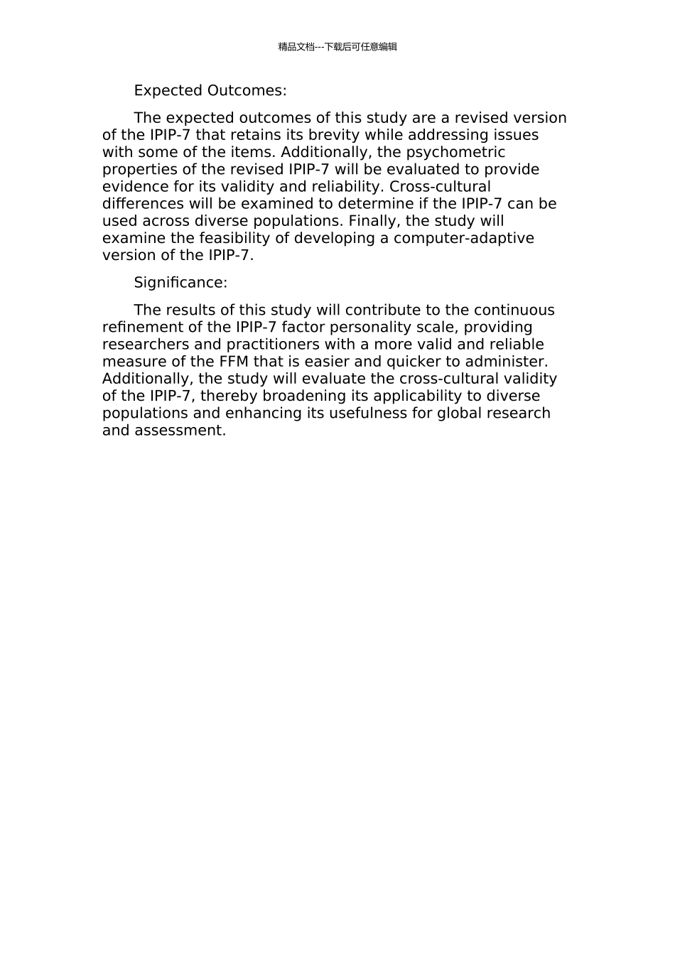 IPIP-7因素人格量表的初步修订的开题报告_第2页