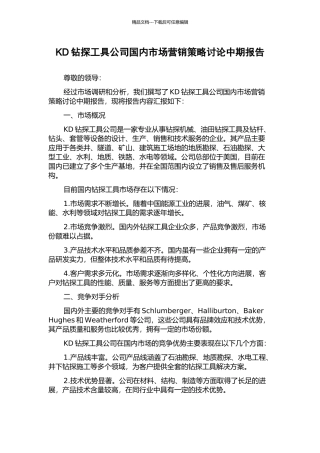 KD钻探工具公司国内市场营销策略研究中期报告