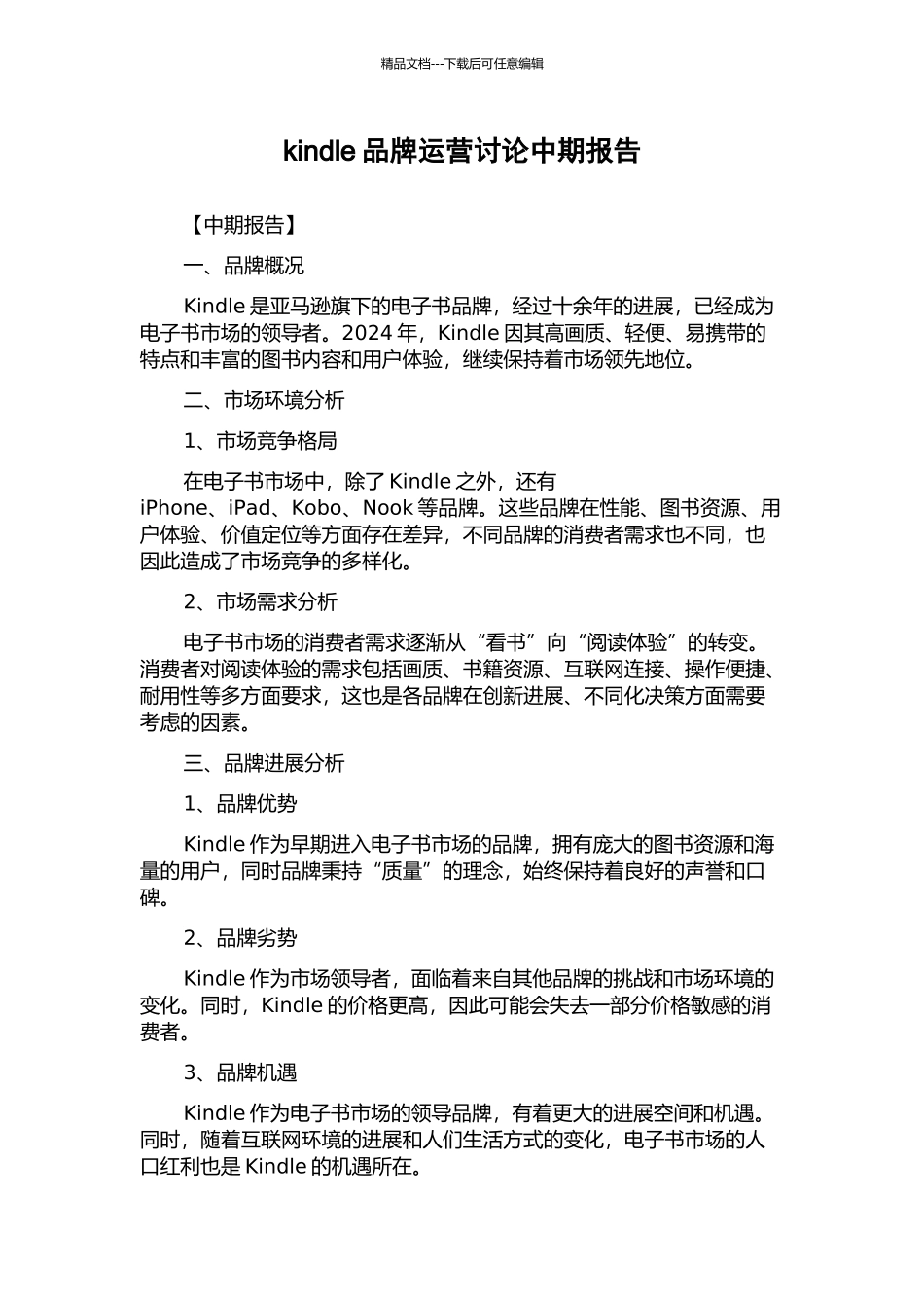 kindle品牌运营研究中期报告_第1页