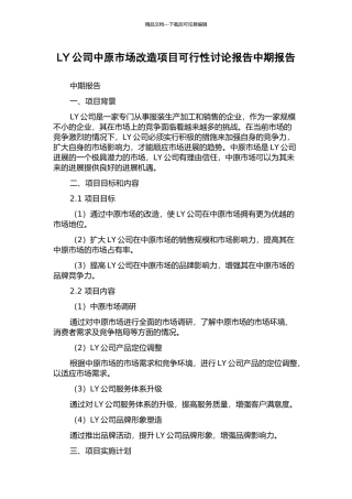 LY公司中原市场改造项目可行性研究报告中期报告