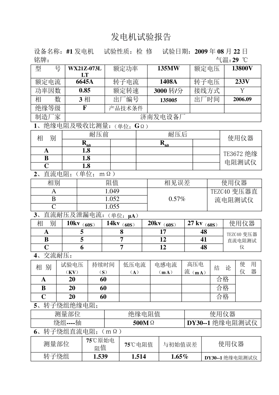 发电机试验报告_第1页