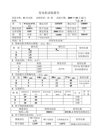 发电机试验报告