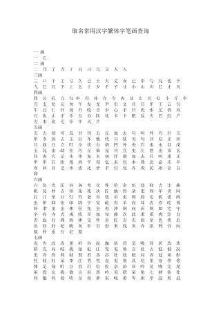取名常用汉字繁体字笔画查询