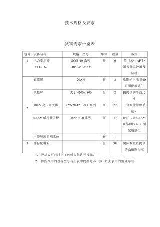 变压器、直流屏、模拟屏、高低压开关柜、非标箱招标文件