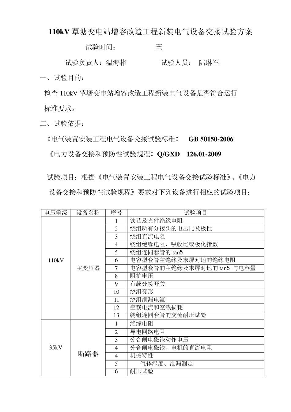 变电站新装设备交接试验方案_第2页