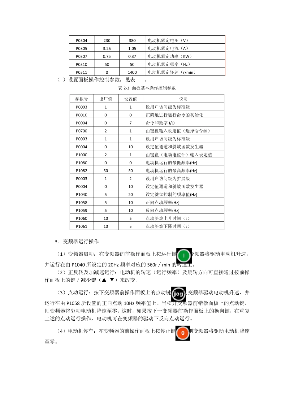 变频器的面板操作与多段调速运行指导书_第3页