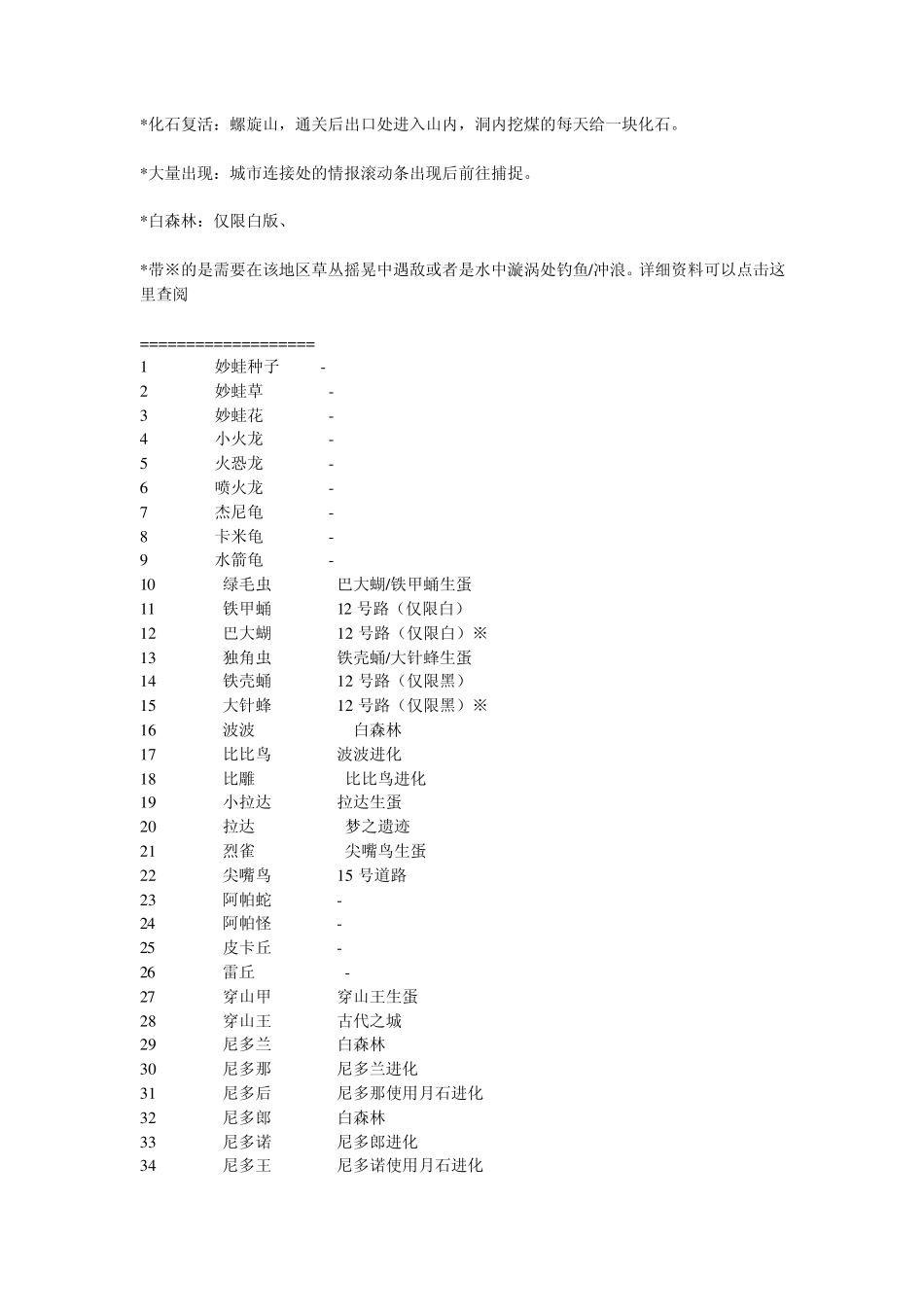 口袋妖怪_黑白全宠捕捉地点(地点大部分中文)_第1页