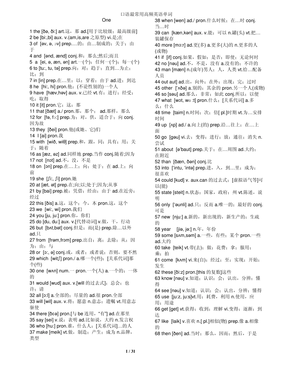 口语最常用高频英语单词_第1页