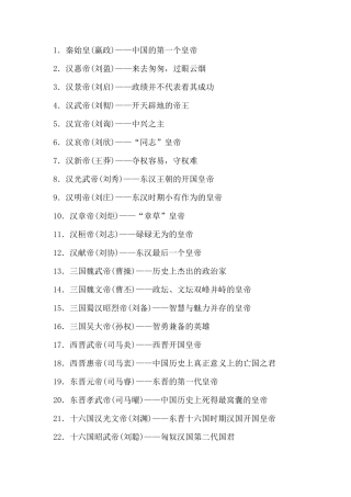 古代皇帝顺序及名称