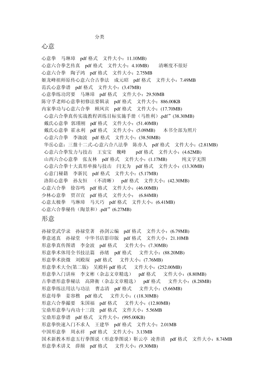 可在线传送的电子书目录各类武术书_第1页