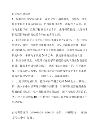 台钓调漂技巧2009