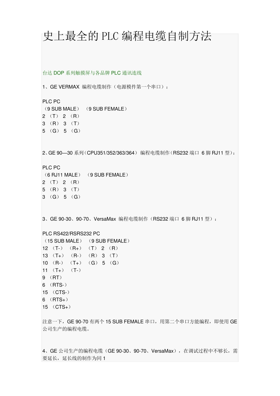 史上最全的PLC通讯电缆自制方法_第1页