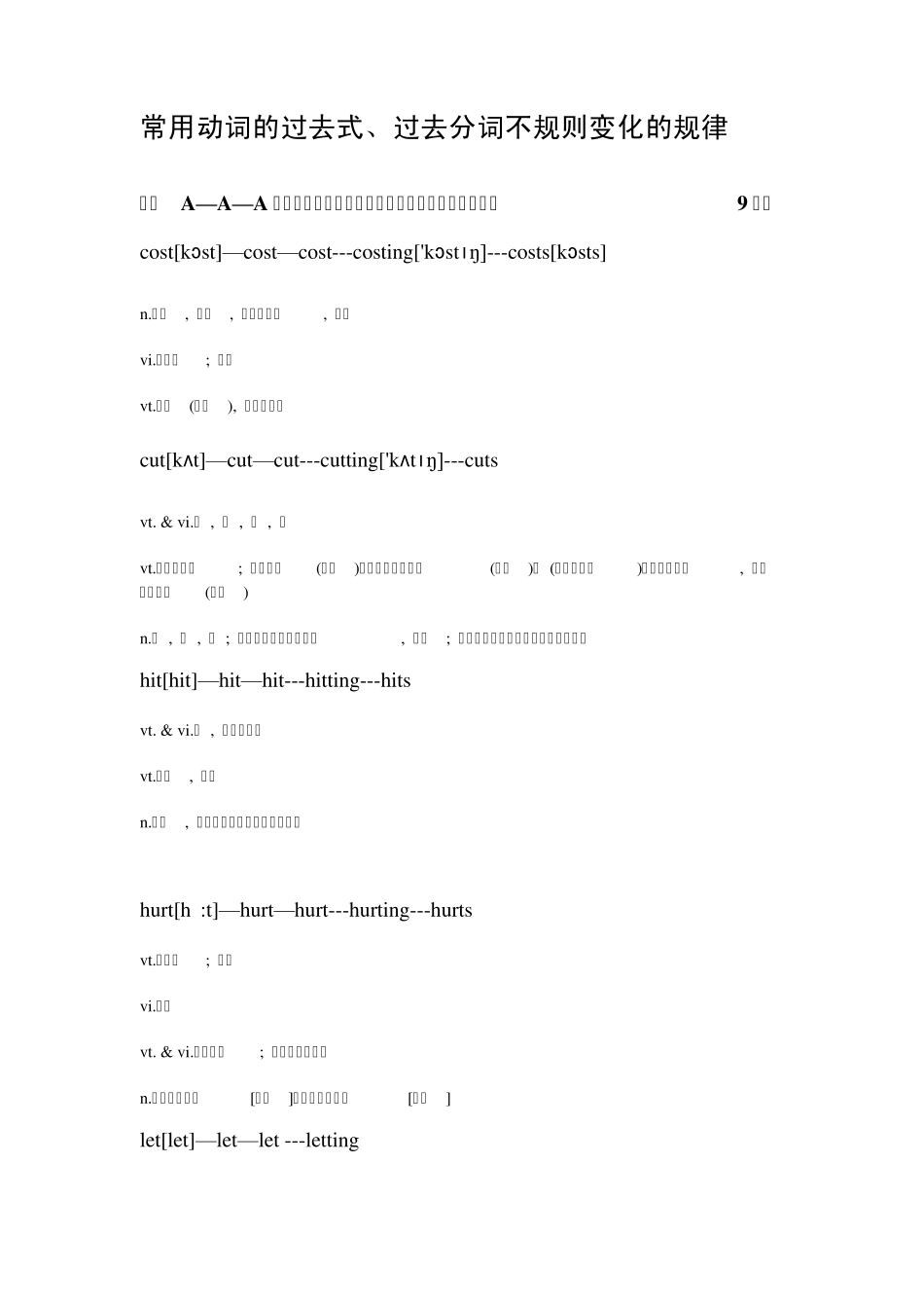 史上最全英语动词过去式与过去分词表(带音标)_第1页