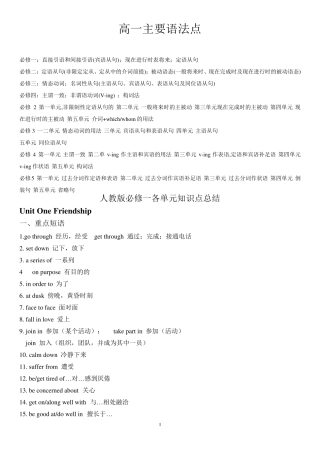 史上最全面的人教版高中英语必修一语法知识点总结