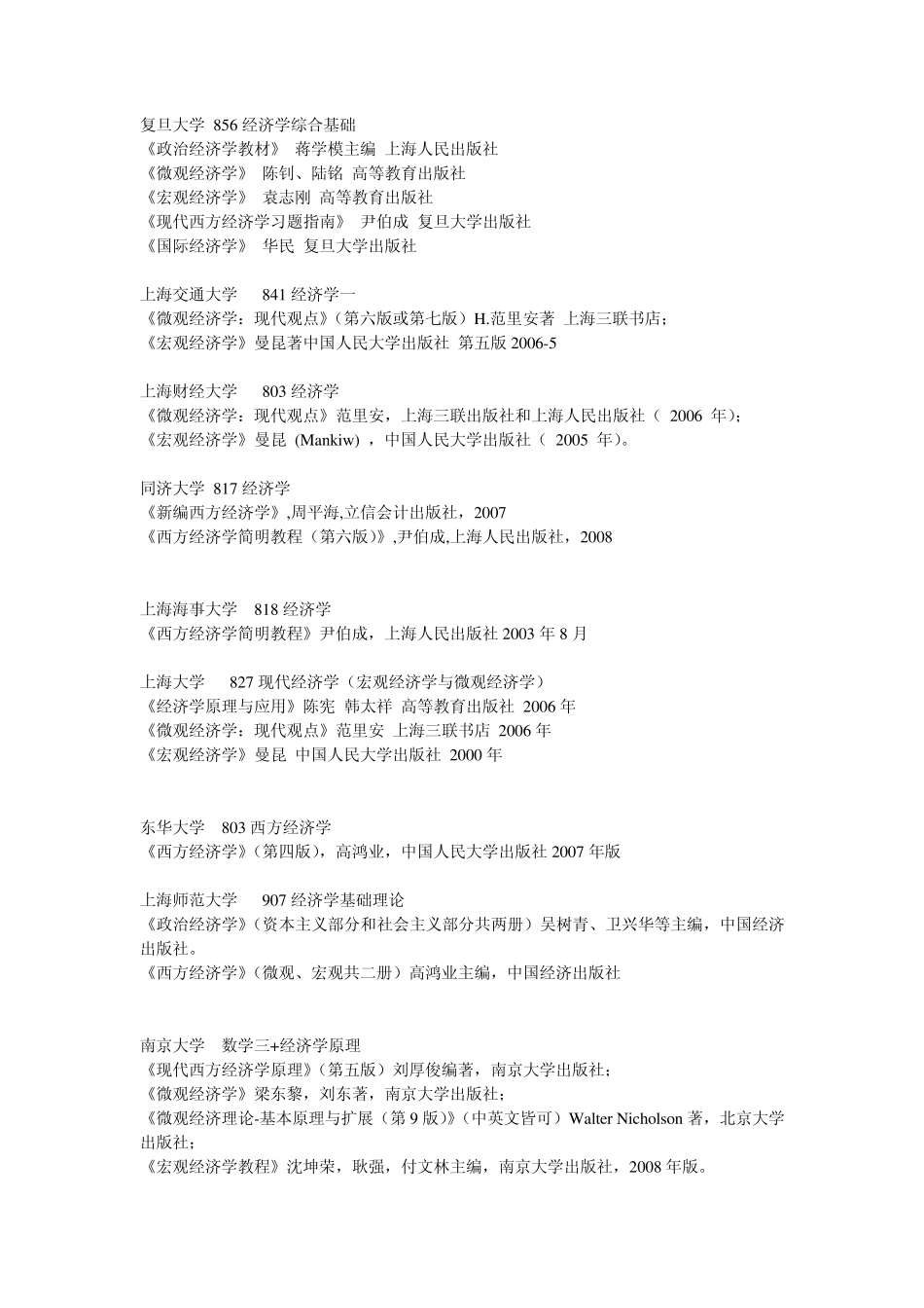 各个学校考研经济学专业课参考书目_第3页
