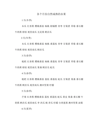 各个月份自然成熟的水果