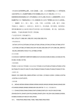 各品牌挖掘机型号
