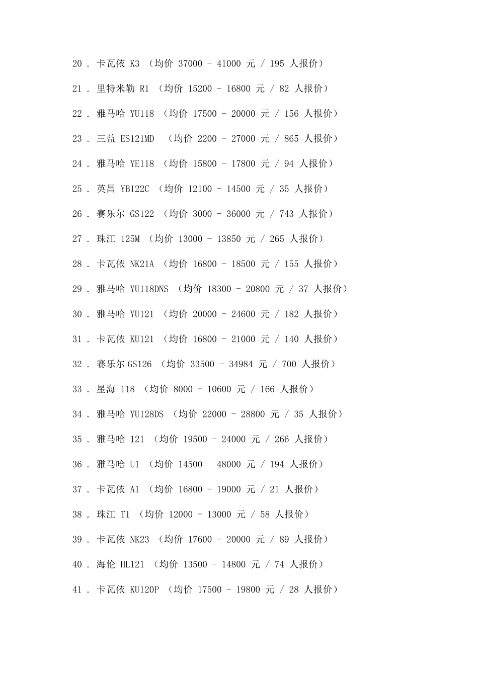 各品牌钢琴的报价统计数据_第2页