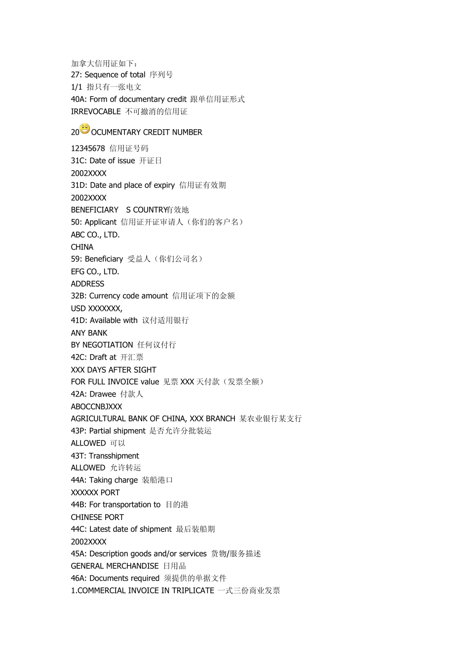 各国信用证样本及解析大全_第1页