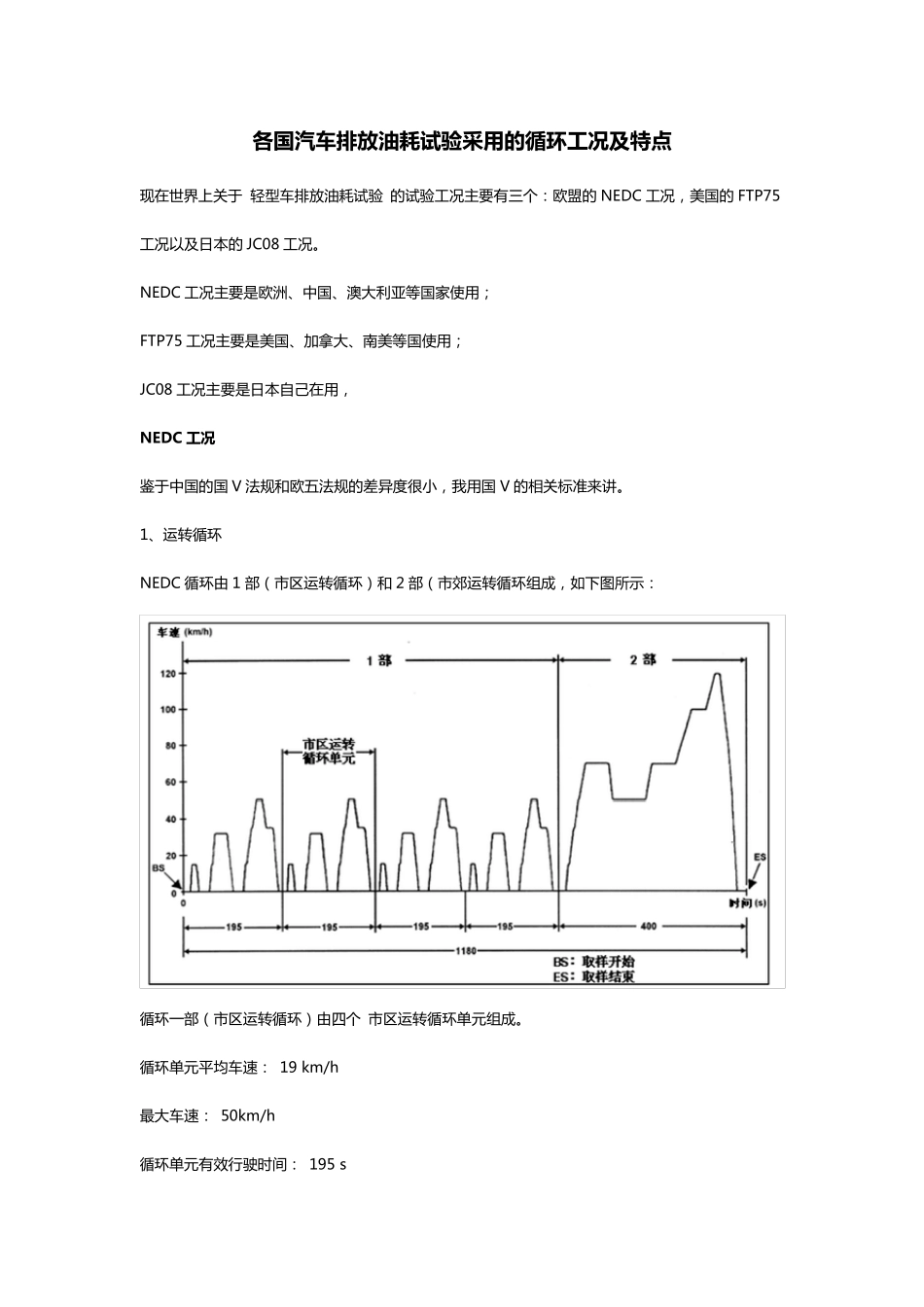 各国汽车排放油耗试验采用的循环工况及特点_第1页