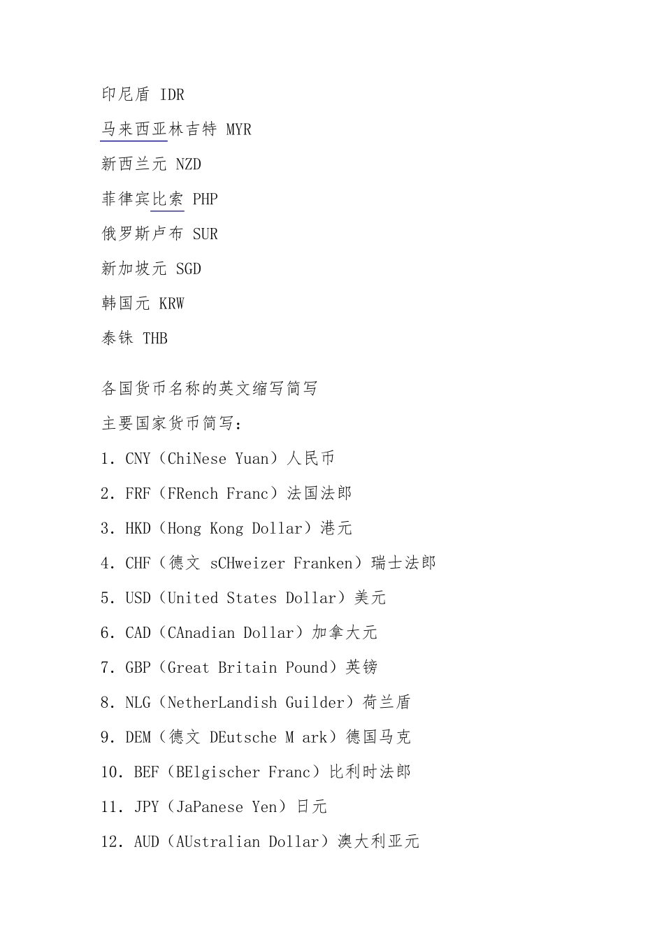 各国货币名称的英文缩写简写_第2页