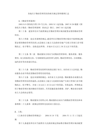 各地物业管理用房的相关规定资料整理汇总
