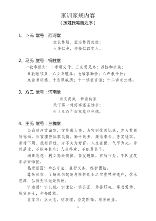 各姓氏家训家规内容