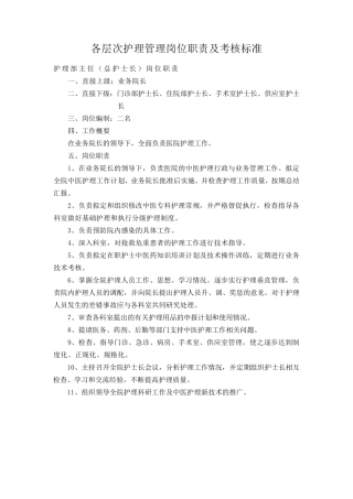 各层次护理管理岗位职责及考核标准Word文档