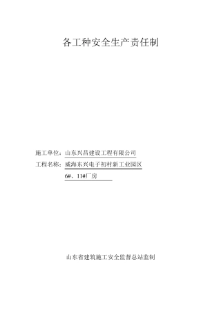 各工种安全生产责任制度