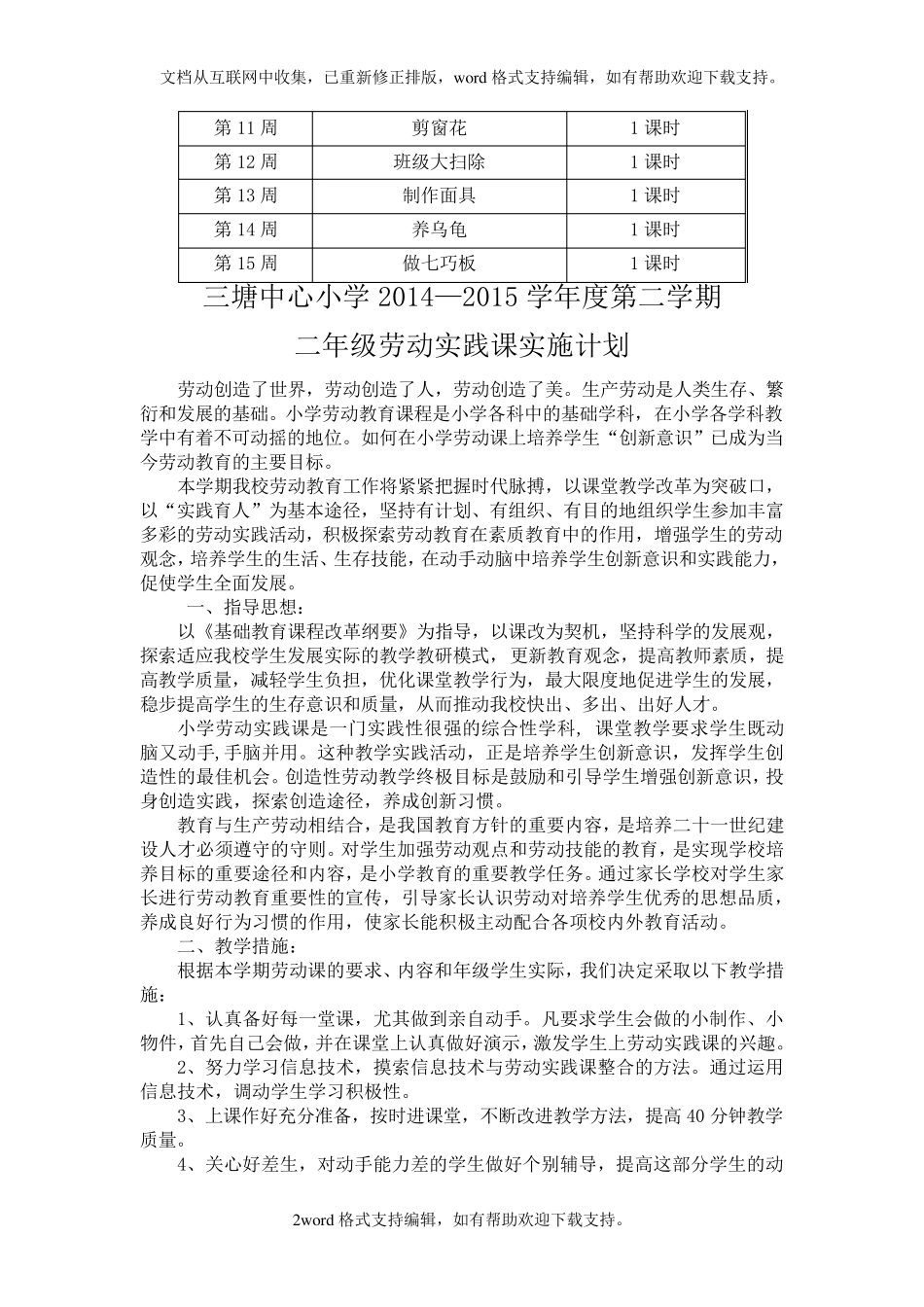 各年级劳动实践教育课实施计划与周历表_第2页