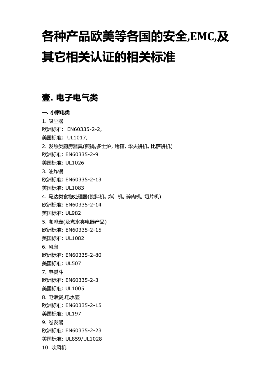 各种产品欧美等各国的安全,EMC,及其它相关认证的相关标准_第1页
