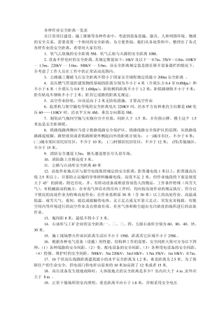 各种作业安全距离