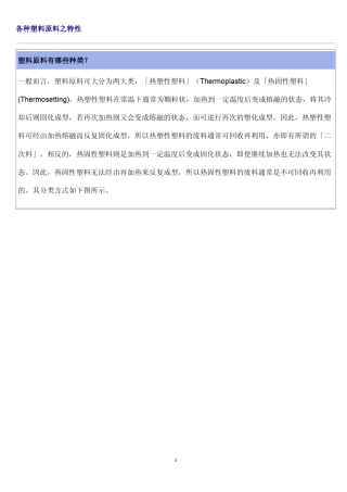 各种塑料原料之特性