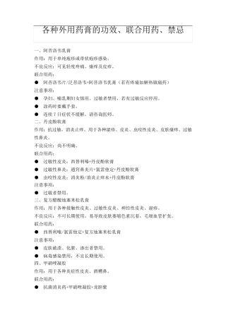 各种外用药膏的功效、联合用药、禁忌