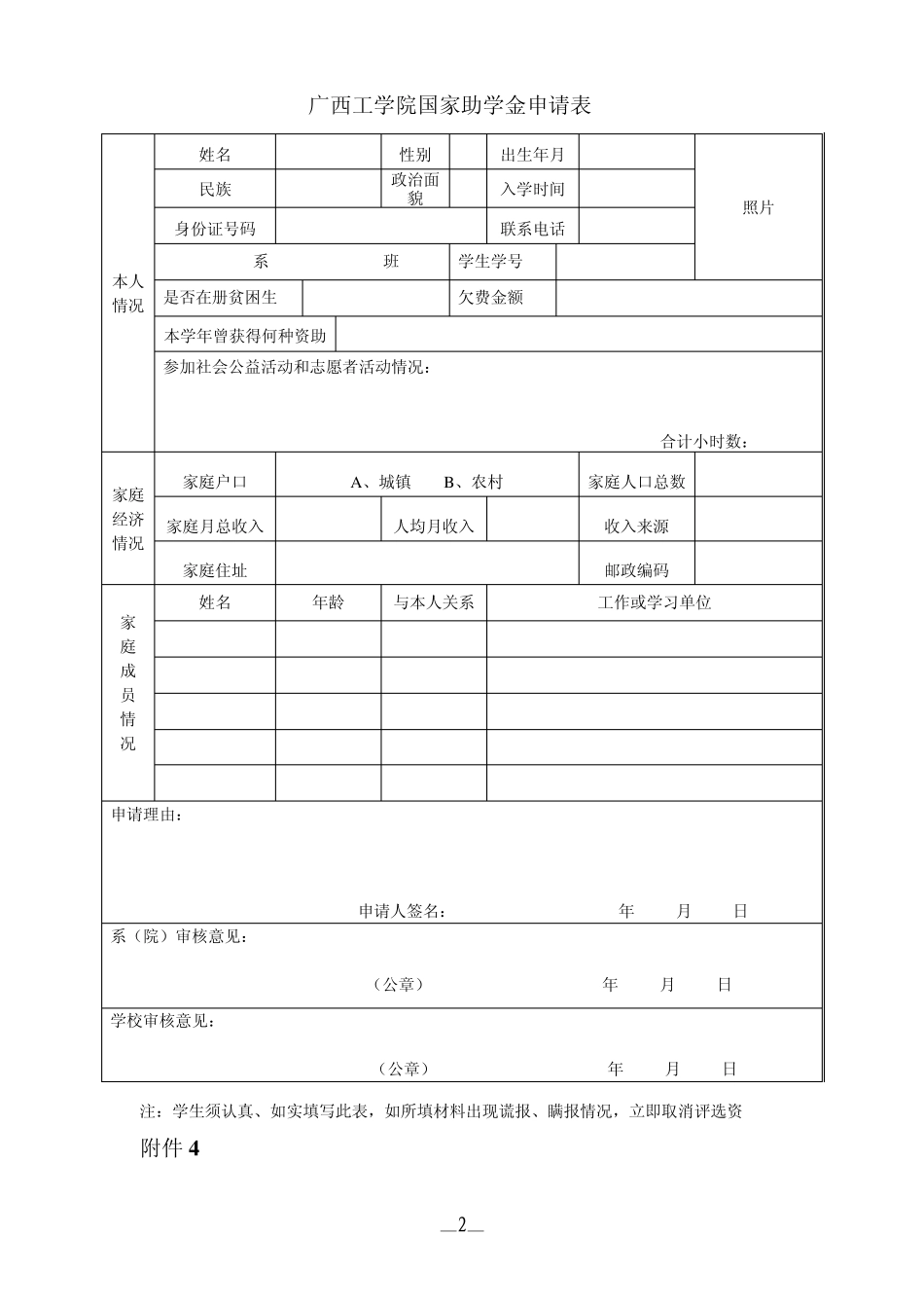 各种奖助学金申请表格_第2页