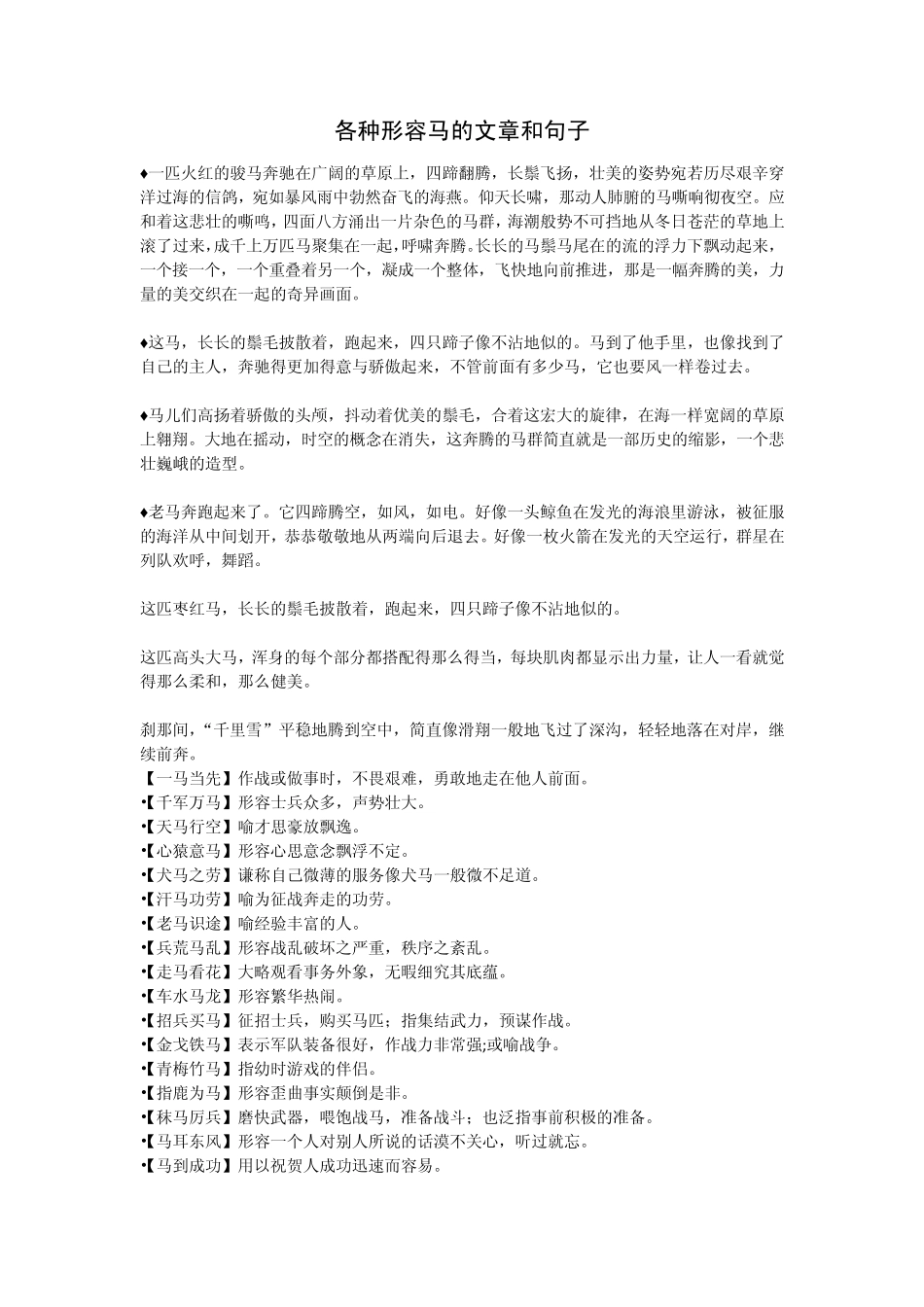 各种形容马的文章和句子_第1页