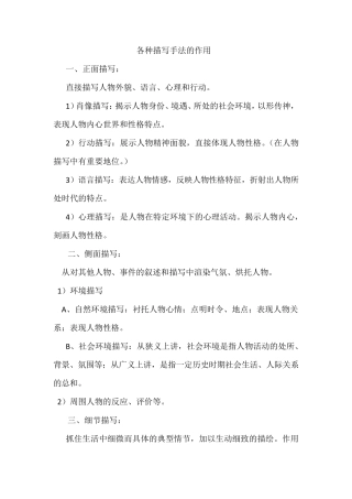 各种描写手法的作用