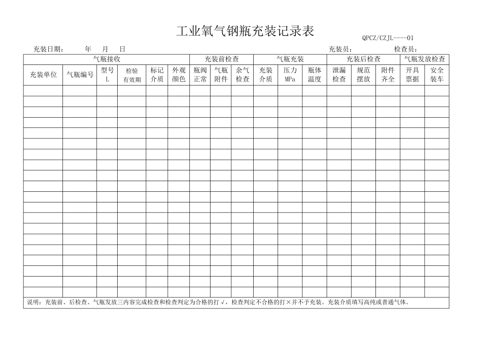 各种气体充装记录表_第1页