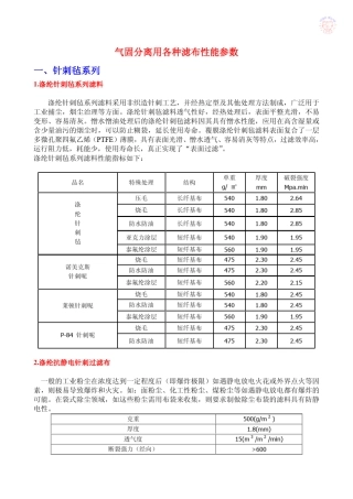 各种滤布性能参数