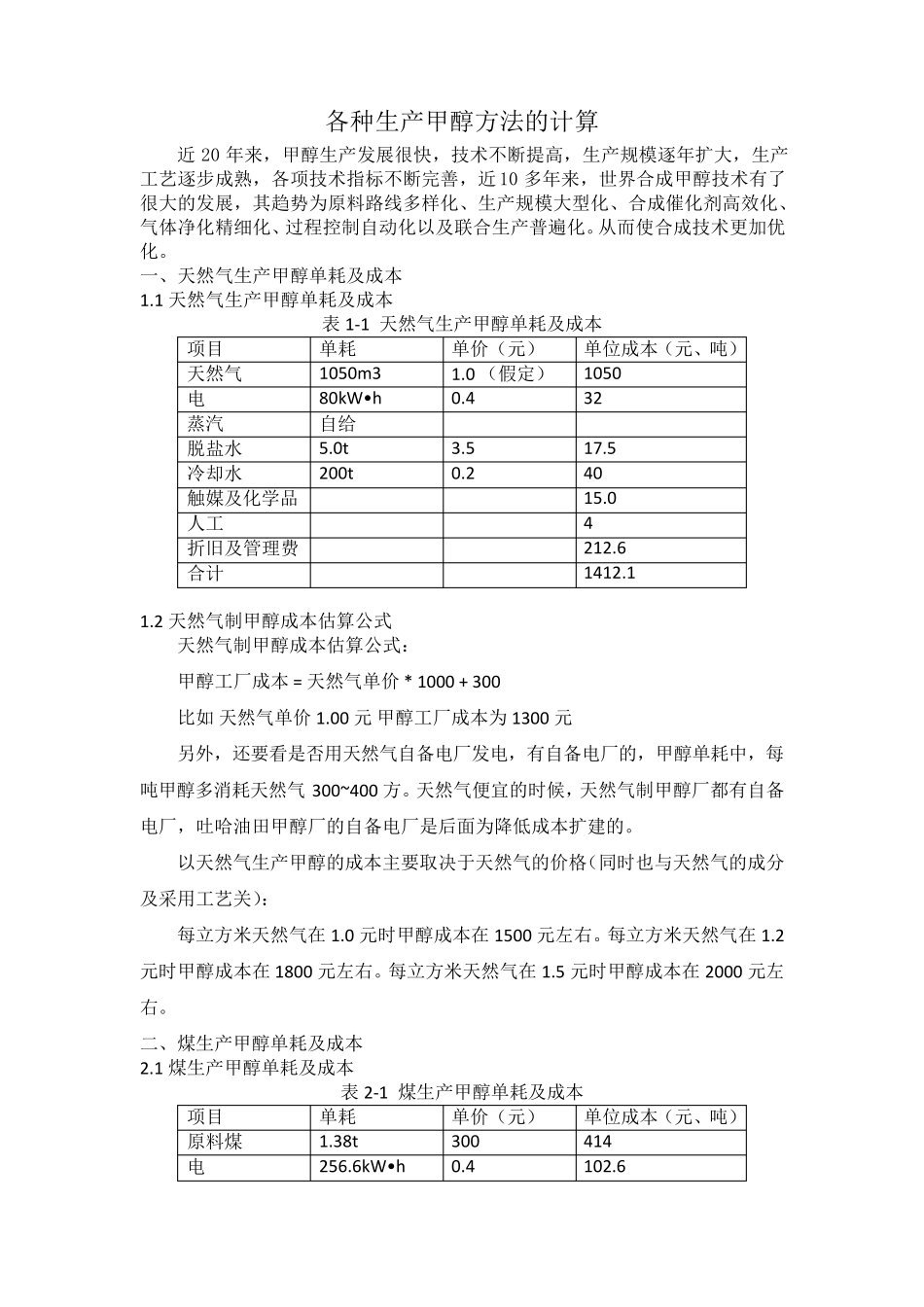 各种生产甲醇方法的计算_第1页