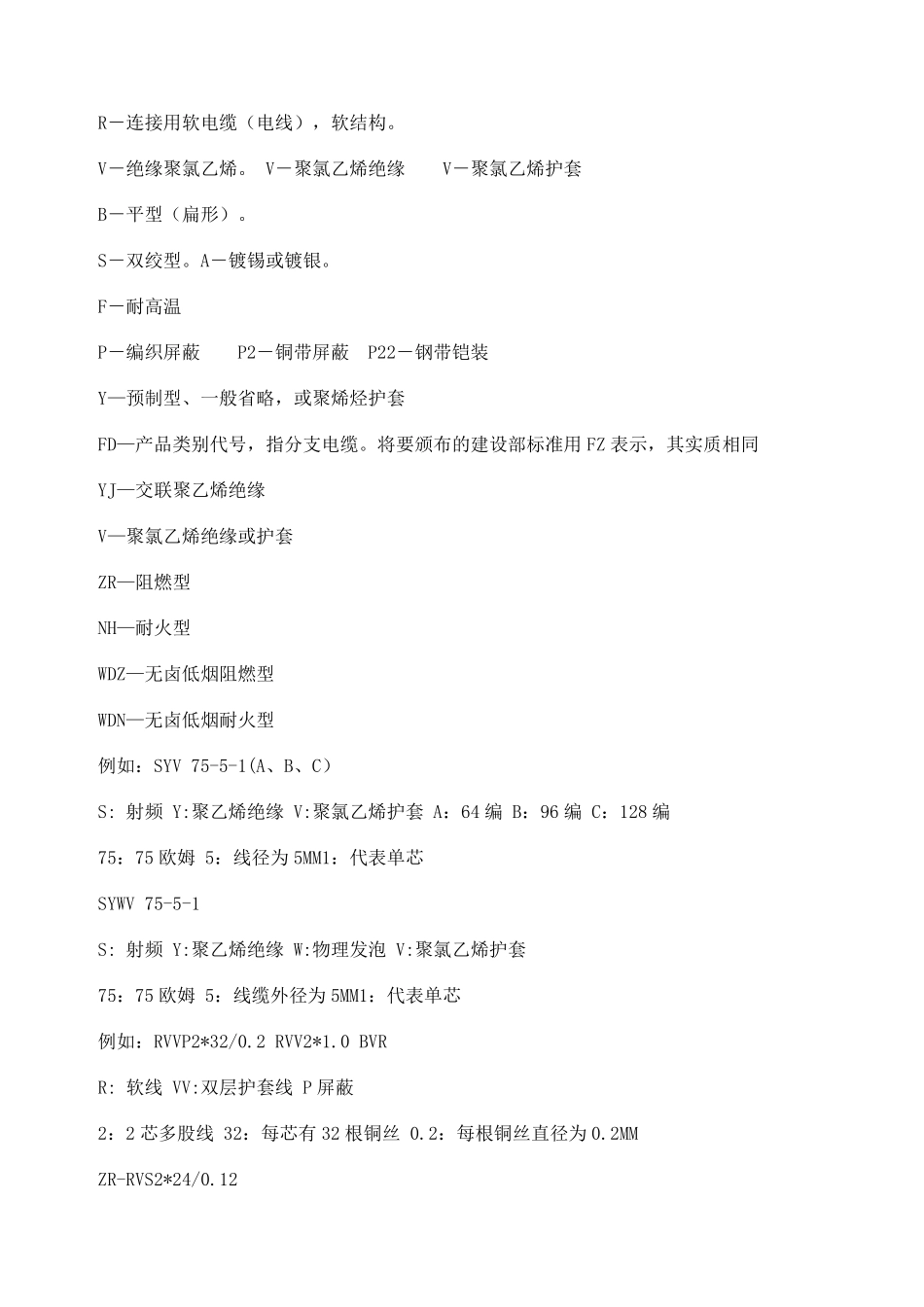 各种电缆线规格大全_第1页