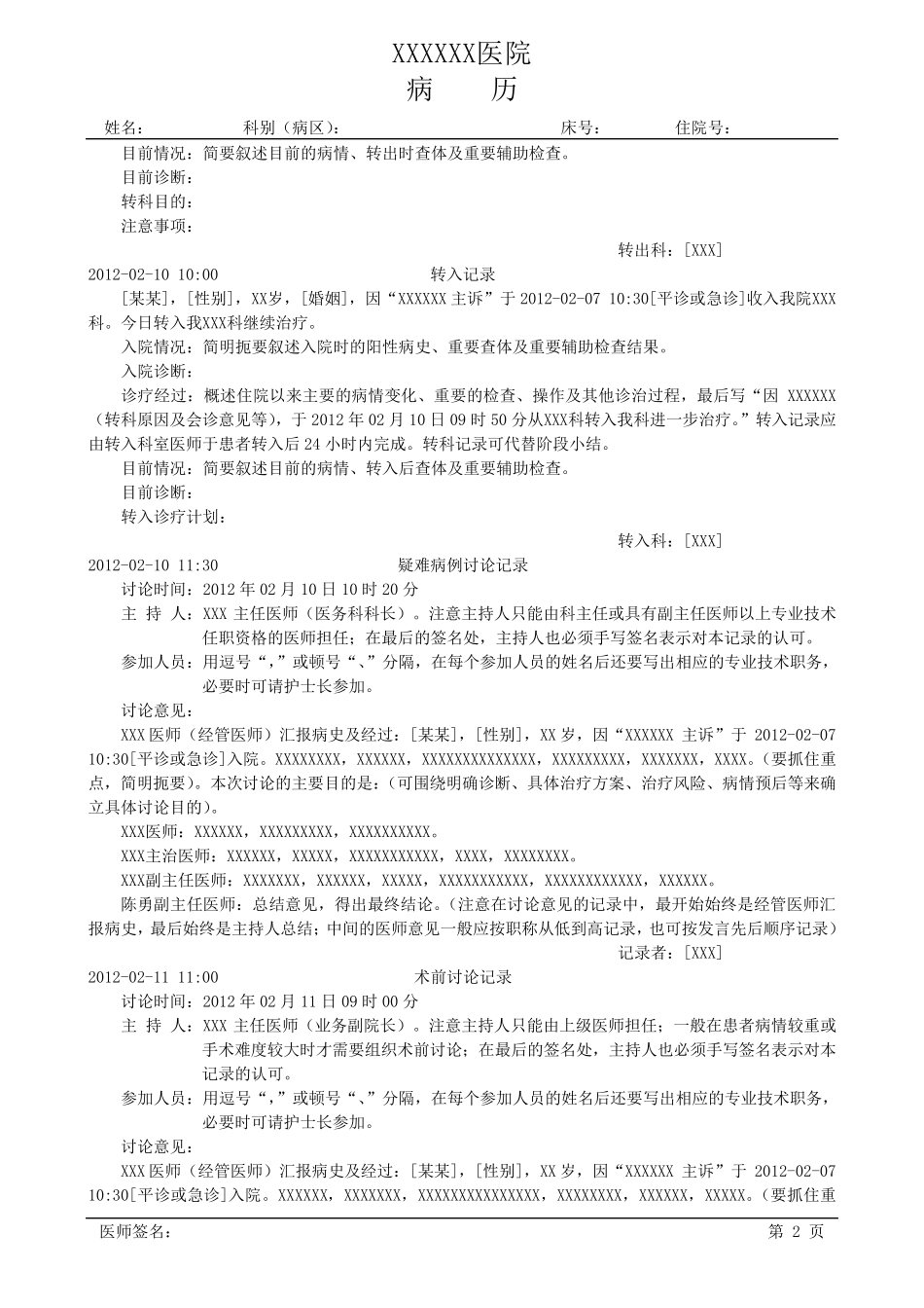 各种病程记录模板_第2页