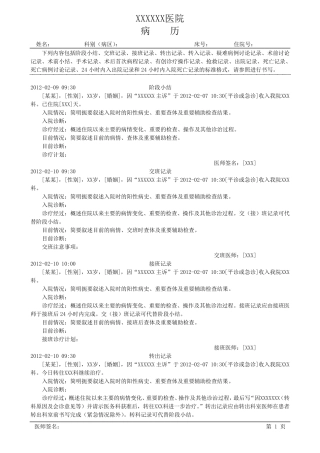 各种病程记录模板
