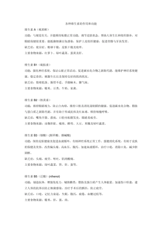 各种维生素的作用和功能